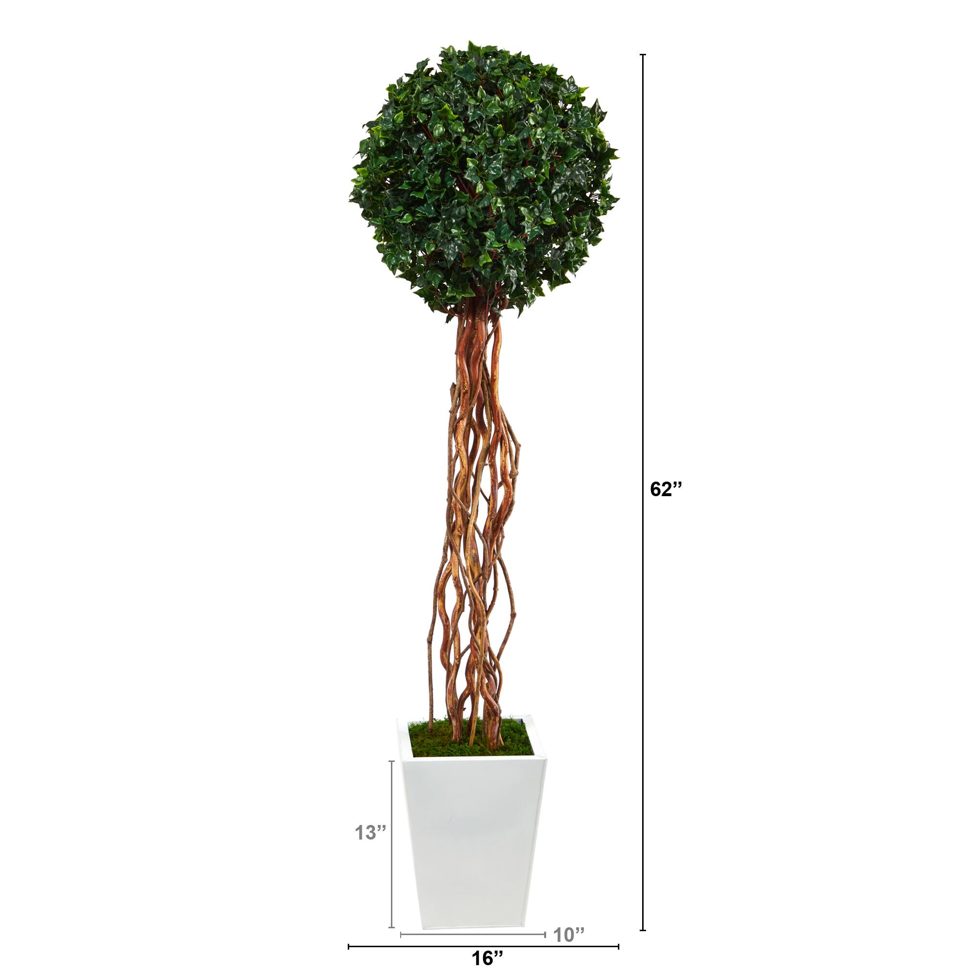 5ft. English Ivy Single Ball Artificial Topiary Tree in White Metal Planter UV Resistant (Indoor/Outdoor)